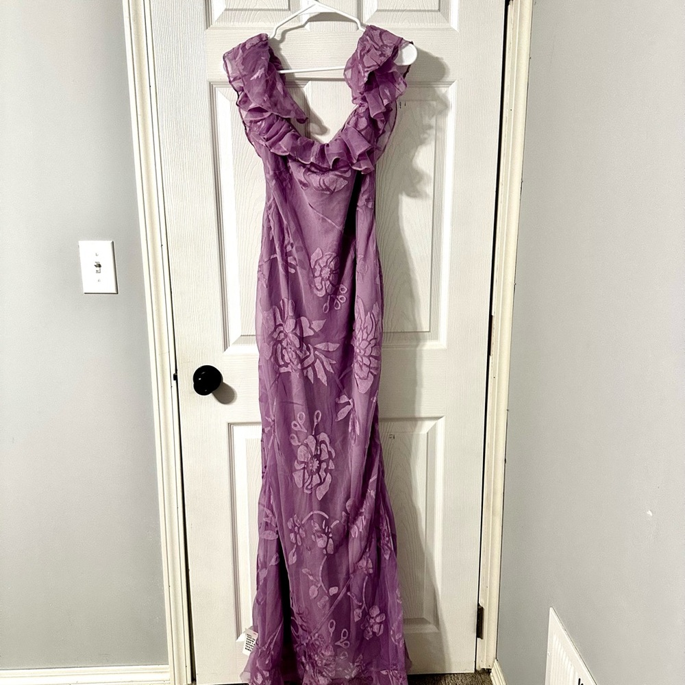 ASOS Lavendar Off-Shoulder Maxi Dress with Floral decals